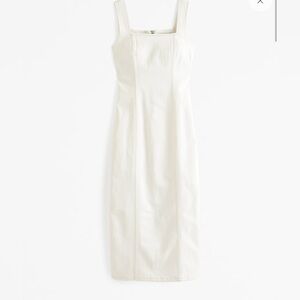 Abercrombie & Fitch Denim Column Midi Dress XSP In Cream
